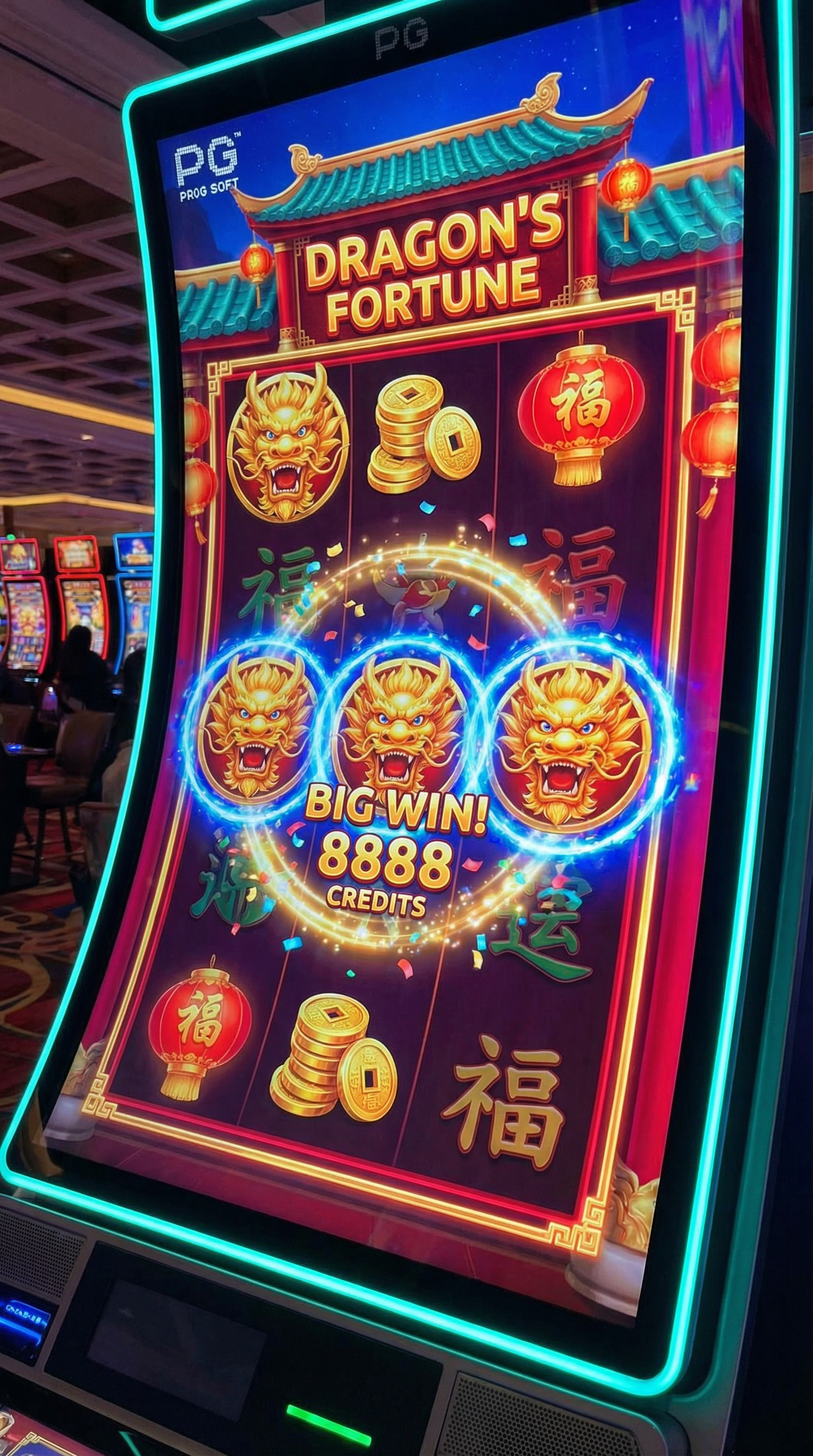 PG电子老虎机游戏界面展示龙图腾金币符号